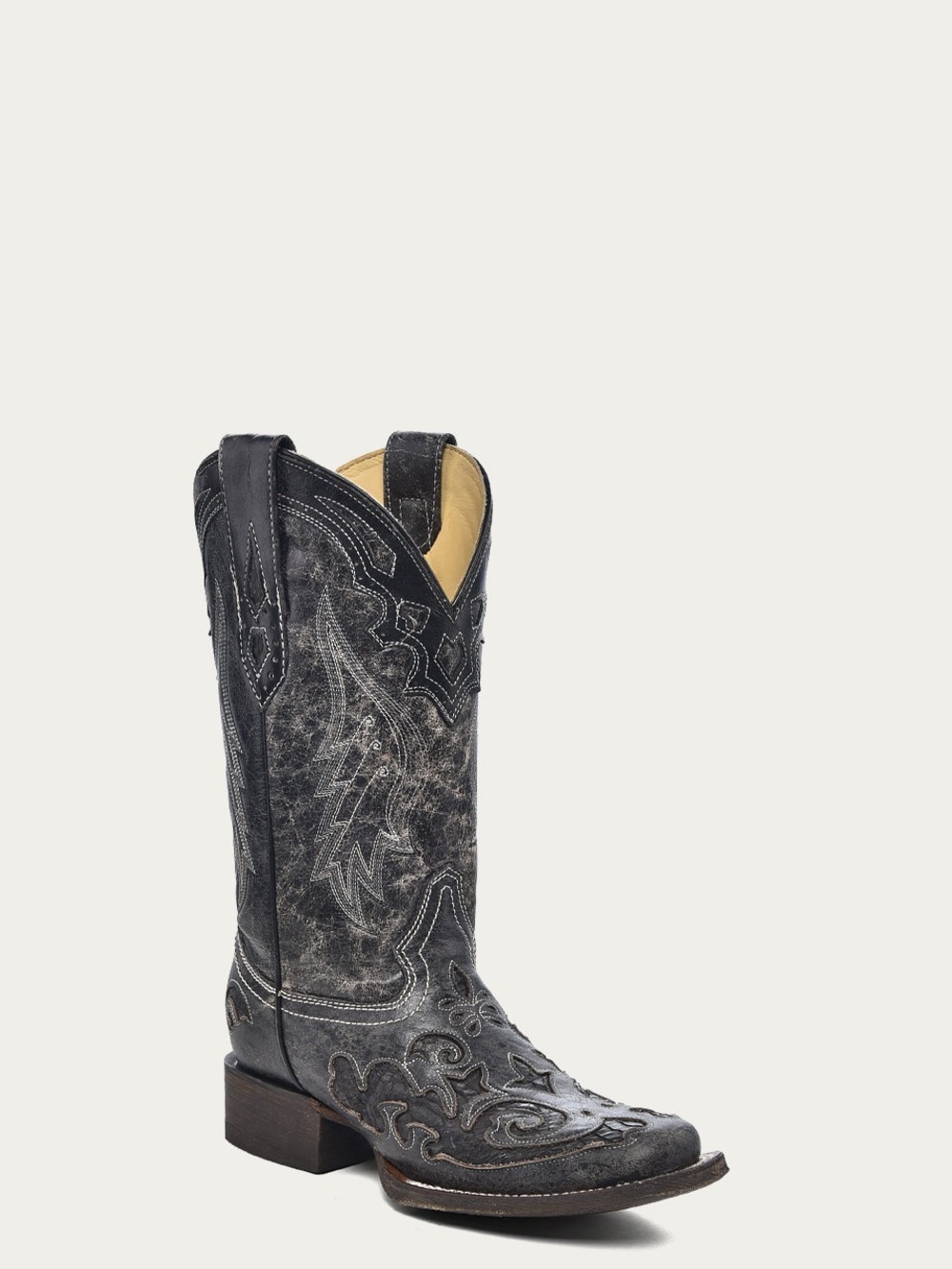 Corral WOMEN'S BLACK EMBROIDERY SNAKE INLAY SQUARE TOE COWBOY BOOT SIZE: 8